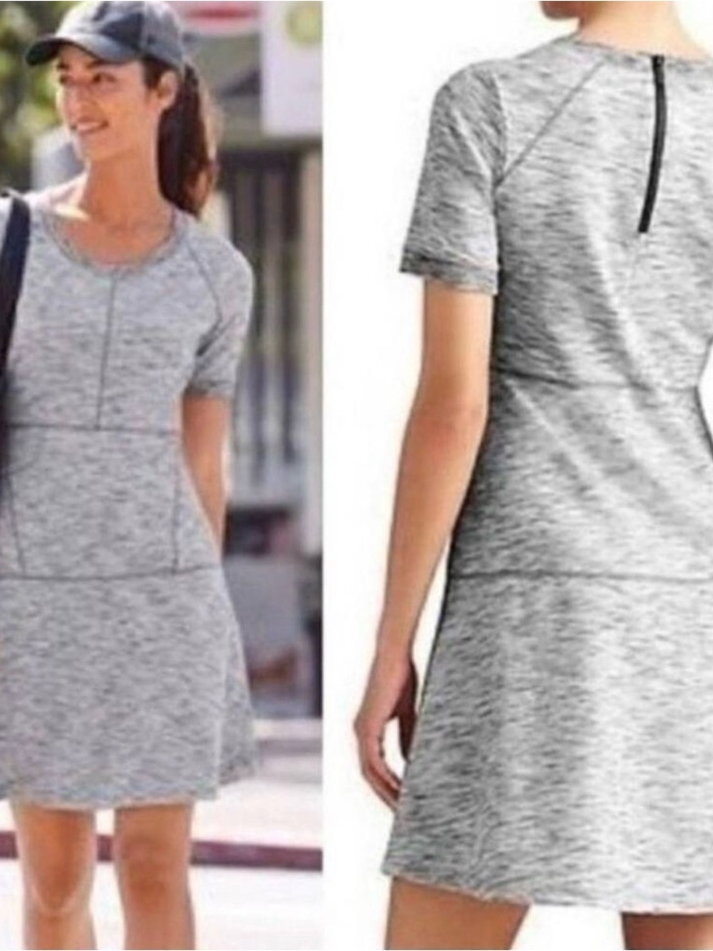 ATHLETA $89 Heather Gray En Route Skater Flared Casual Dress Size XL